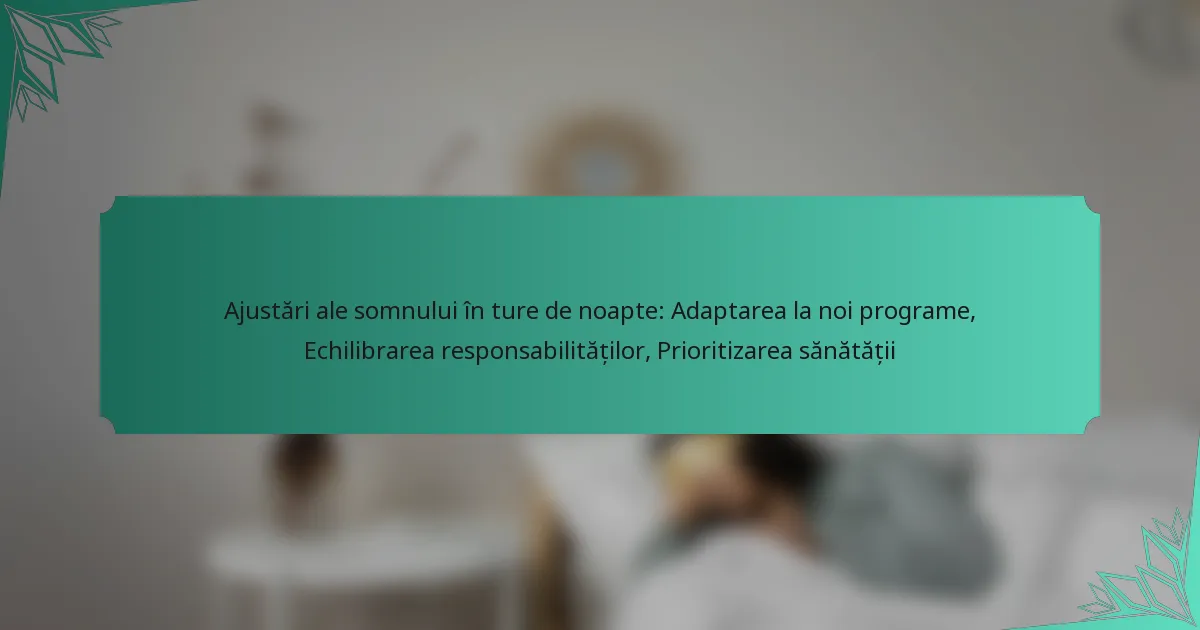 Ajustări ale somnului în ture de noapte: Adaptarea la noi programe, Echilibrarea responsabilităților, Prioritizarea sănătății
