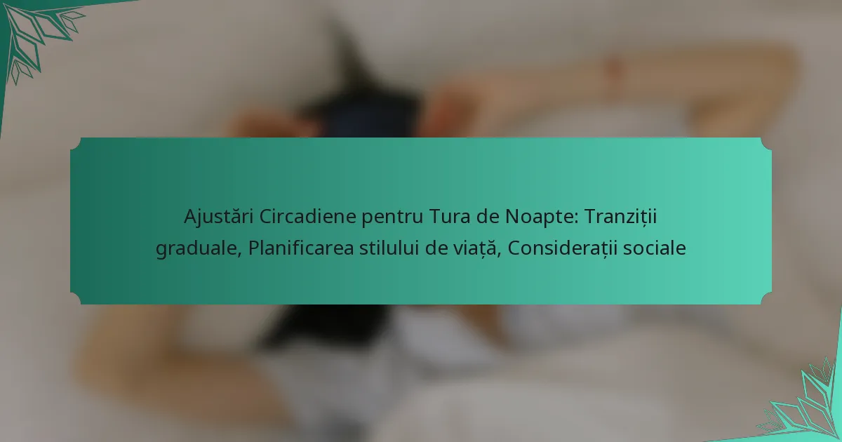 Ajustări Circadiene pentru Tura de Noapte: Tranziții graduale, Planificarea stilului de viață, Considerații sociale