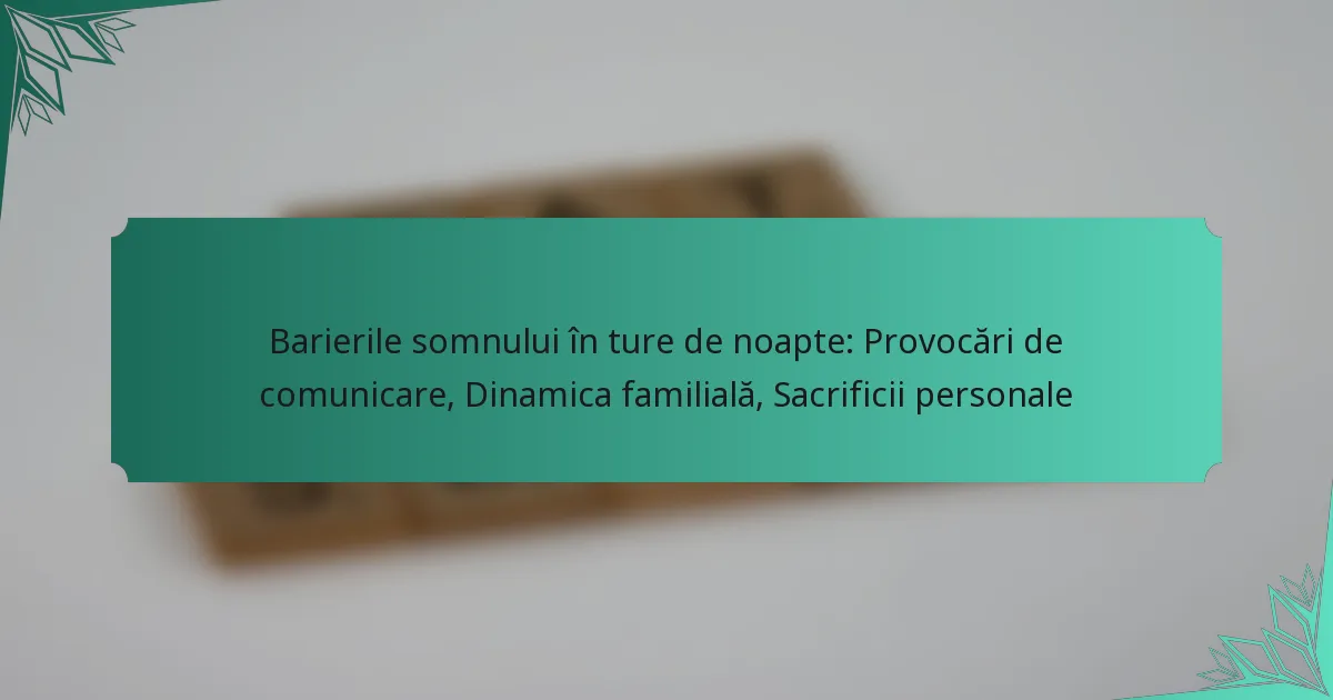 Barierile somnului în ture de noapte: Provocări de comunicare, Dinamica familială, Sacrificii personale