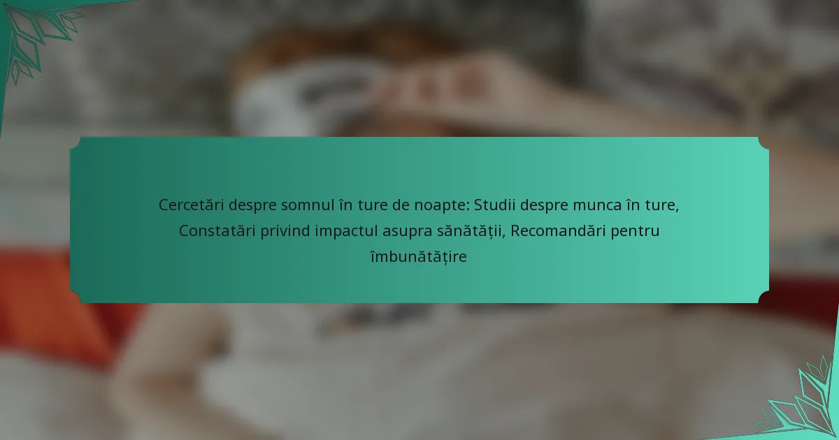 Cercetări despre somnul în ture de noapte: Studii despre munca în ture, Constatări privind impactul asupra sănătății, Recomandări pentru îmbunătățire