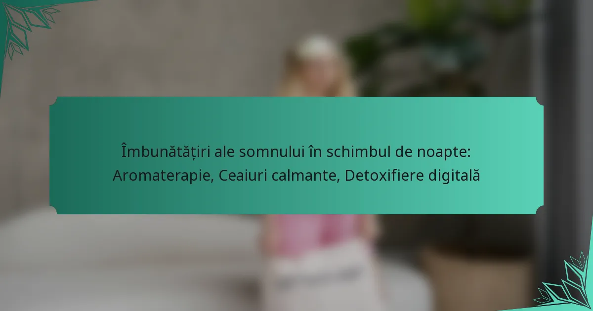 Îmbunătățiri ale somnului în schimbul de noapte: Aromaterapie, Ceaiuri calmante, Detoxifiere digitală