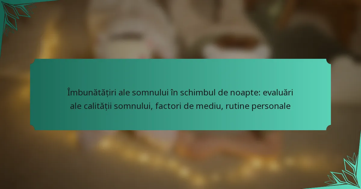 Îmbunătățiri ale somnului în schimbul de noapte: evaluări ale calității somnului, factori de mediu, rutine personale
