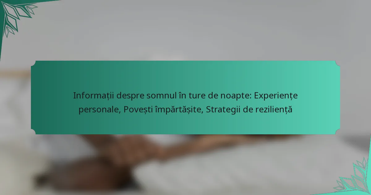 Informații despre somnul în ture de noapte: Experiențe personale, Povești împărtășite, Strategii de reziliență