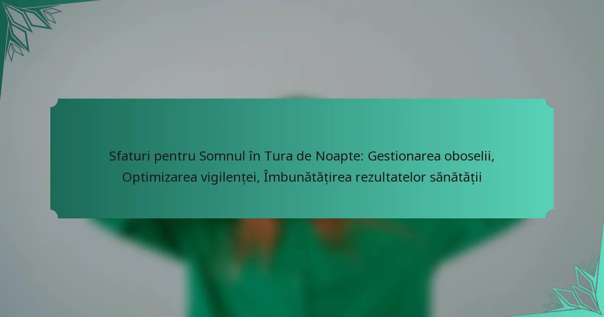 Sfaturi pentru Somnul în Tura de Noapte: Gestionarea oboselii, Optimizarea vigilenței, Îmbunătățirea rezultatelor sănătății