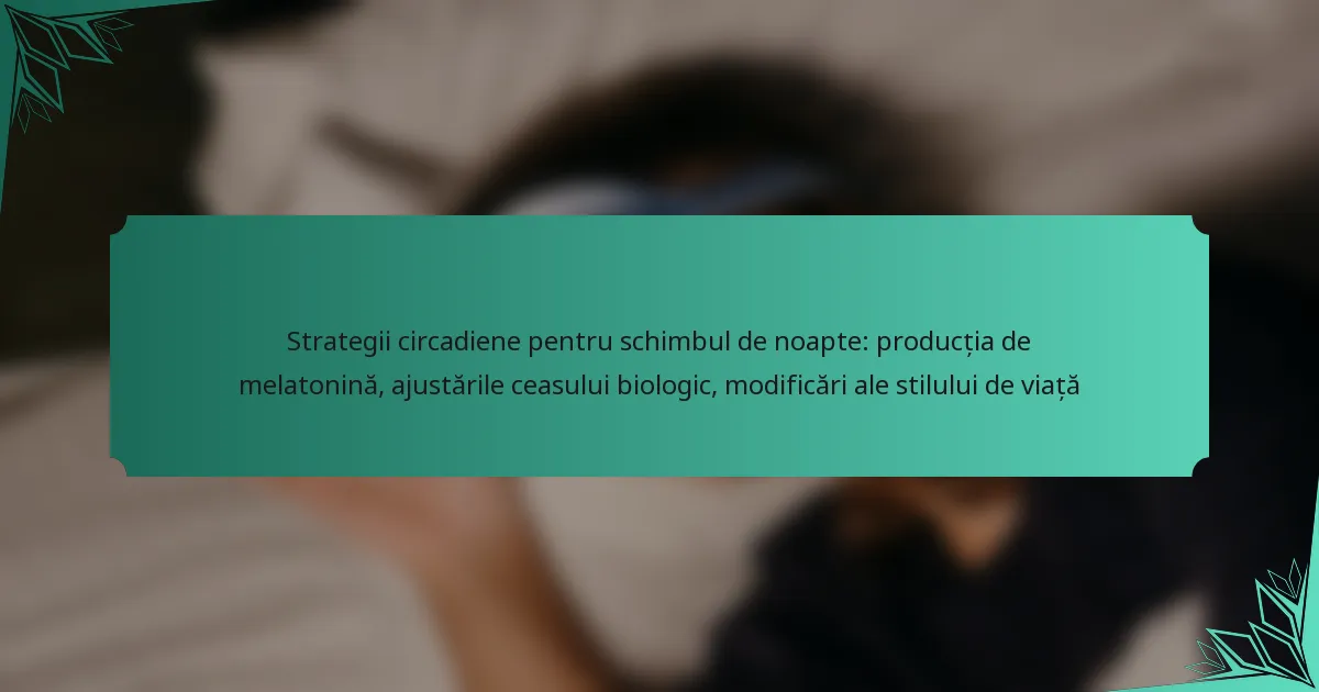 Strategii circadiene pentru schimbul de noapte: producția de melatonină, ajustările ceasului biologic, modificări ale stilului de viață